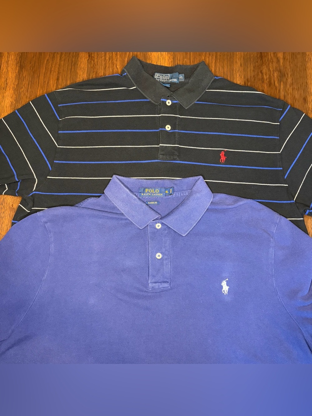 Set of 2 Polo Ralph Lauren Classic Fit Mens XL Purple Solid/ Black Striped Shirt